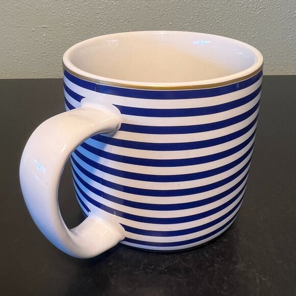 Letter C Monogram Initial Stoneware Mug ~ Blue & White Stripes w/ Gold Accents - Picture 4 of 8